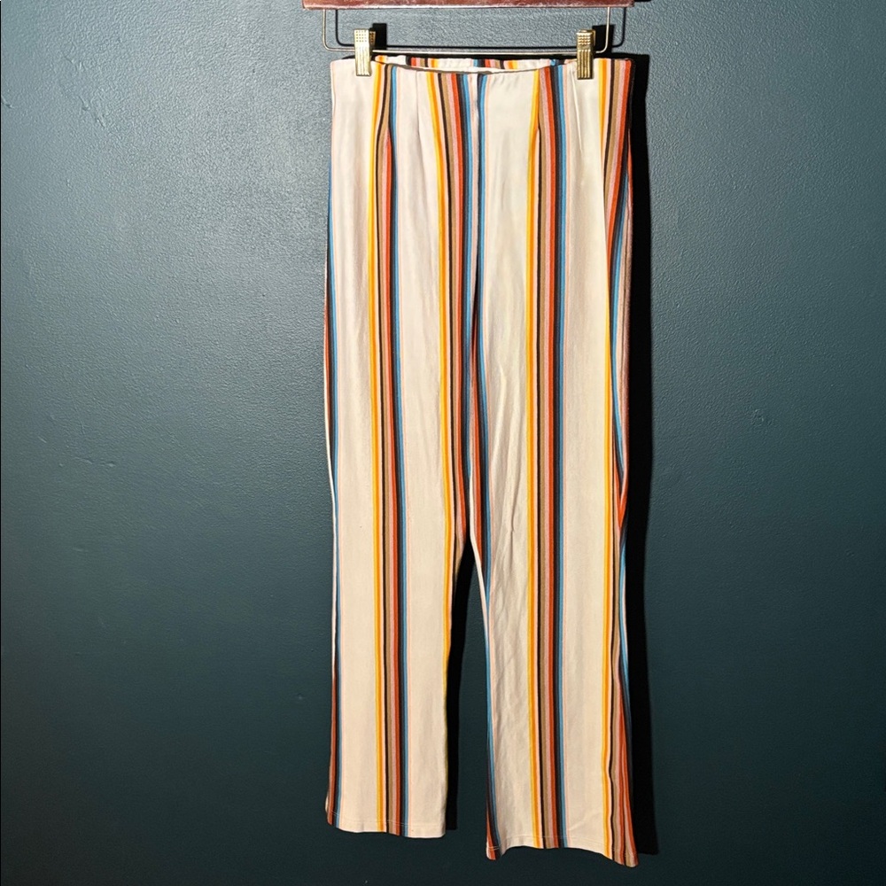 Free People Women’s Clean Crop Flare Pants in White High Waisted Striped Size 10